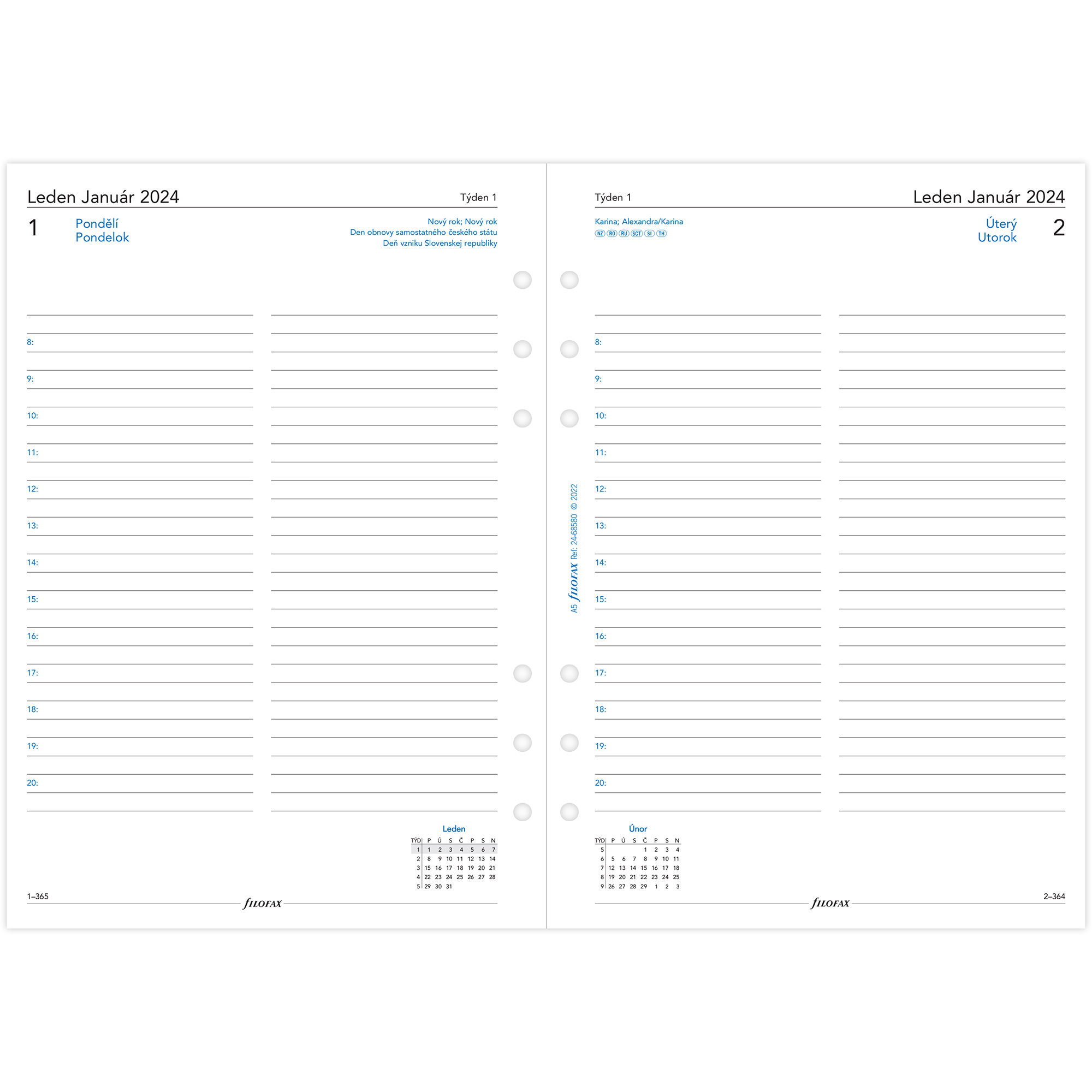 Kalendár Filofax A5 deň/1 strana ČJ+SJ 2024, linajkový
