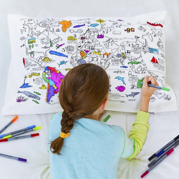 Obliečka na vankúš na opätovné maľovanie Mapa sveta