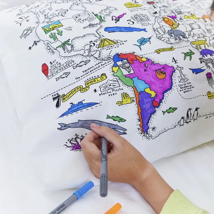 Obliečka na vankúš na opätovné maľovanie Mapa sveta