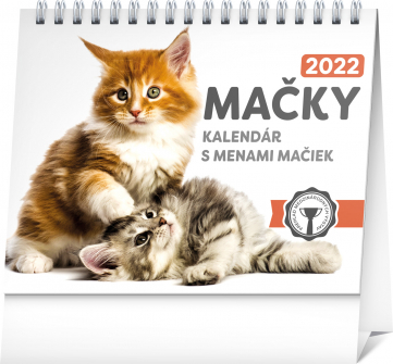 Stolový kalendár Mačky – s menami mačiek 2022 SK, 16,5 × 13 cm