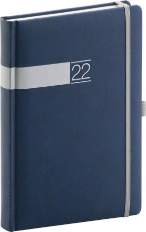 Denný diár Twill 2022, modro–strieborný, 15 × 21 cm