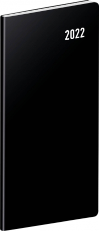 Vreckový diár Čierny 2022, plánovací mesačný, 8 × 18 cm