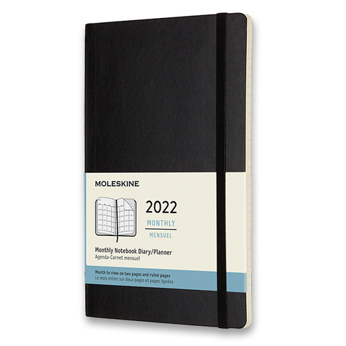 Diár MOLESKINE 2022 mesačný mäkký čierny L