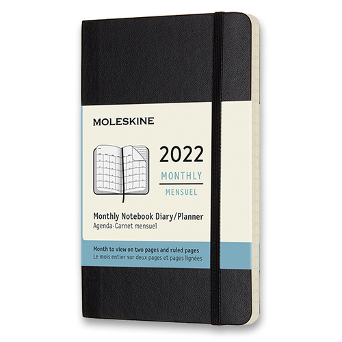 Diár MOLESKINE 2022 mesačný mäkký čierny S