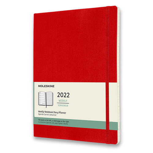 Diár MOLESKINE 2022 týždenný mäkký červený XL