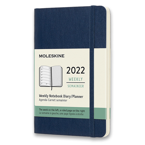 Diár MOLESKINE 2022 týždenný mäkký modrý S