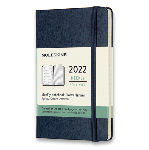 Diár MOLESKINE 2022 týždenný tvrdý modrý S