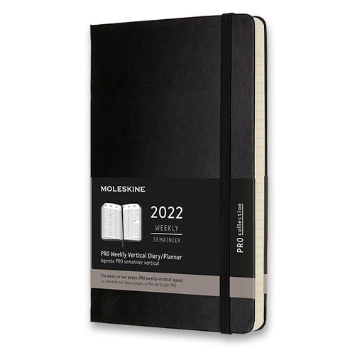Diár MOLESKINE 2022 vertikál.týžd.tvrdý PRO čier L