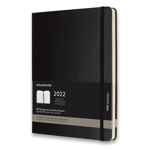 Diár MOLESKINE 2022 vertikál.týžd.tvrdý PRO čierXL