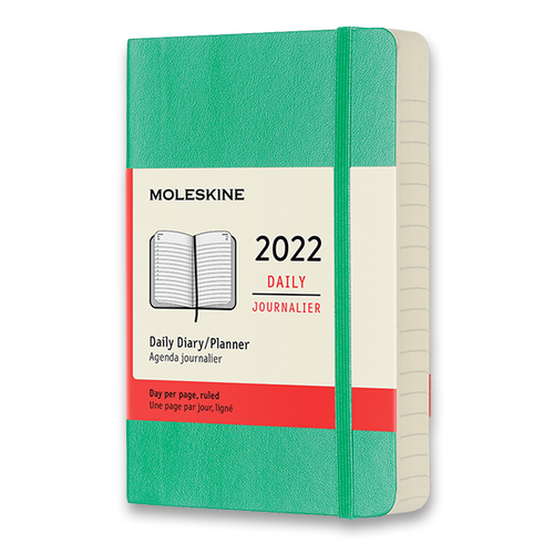 Diár MOLESKINE 2022 denný mäkký sv. zelený S