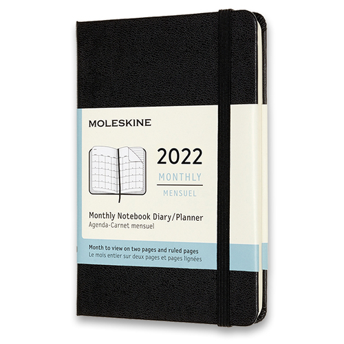 Diár MOLESKINE 2022 mesačný tvrdý čierny S