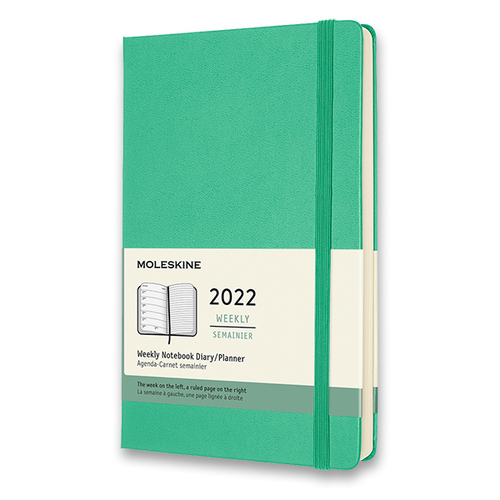 Diár MOLESKINE 2022 týždenný tvrdý sv.zelený L