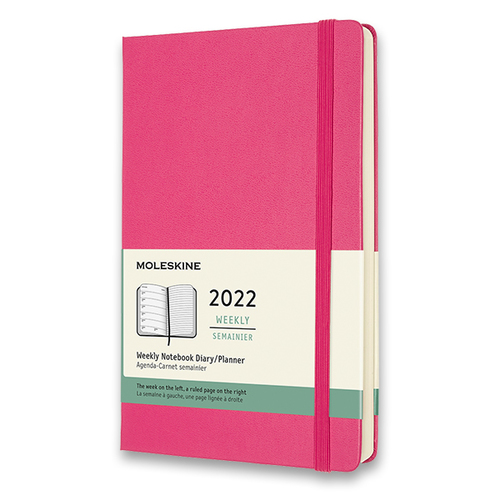 Diár MOLESKINE 2022 týždenný tvrdý tm.ružový L