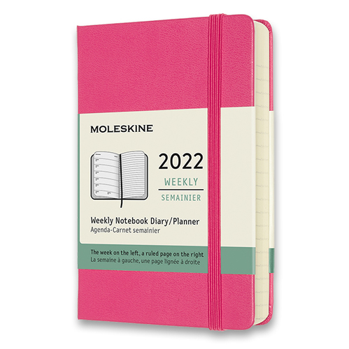 Diár MOLESKINE 2022 týždenný tvrdý tm.ružový S