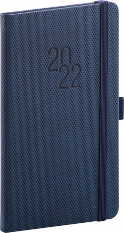 Vreckový diár Diamante 2022, modrý, 9 × 15,5 cm