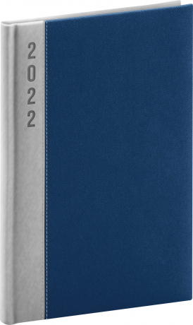 Týždenný diár Dakar 2022, strieborno–modrý, 15 × 21 cm