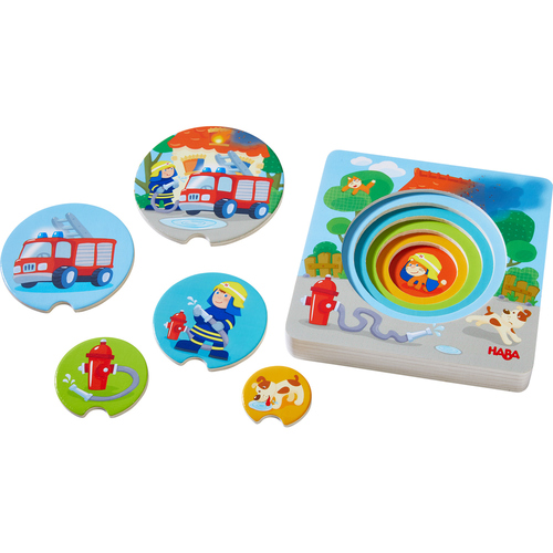 Haba drevené vkladacie viacvrstvové puzzle Hasiči