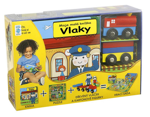 Vlaky Moje malá knížka BOX (Kniha + puzzle + vláček a figurky 4ks + hrací sada)