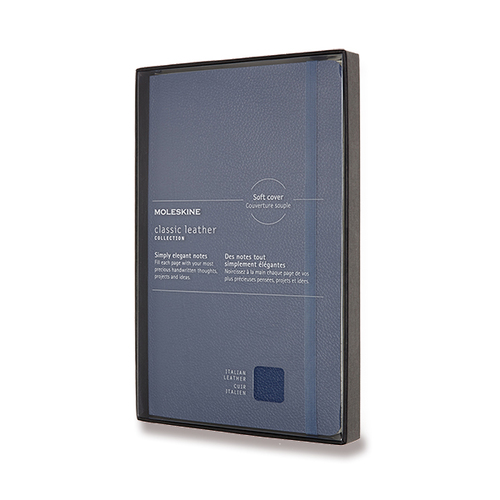 Zápisník MOLESKINE LEATHER mäkký linaj. modrý L