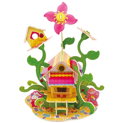 Drevené 3D puzzle Domček Kvietky
