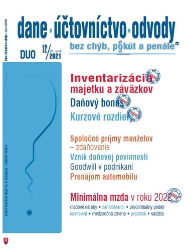Dane, účtovníctvo, odvody 12  2021 - Inventarizácia majetku a záväzkov