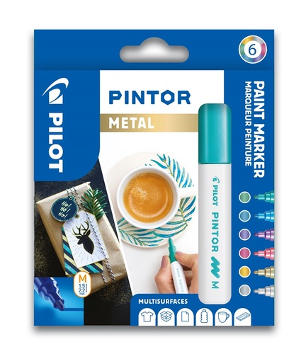 Pilot Pintor Sada Akrylový popisovač 6 ks, (M) stredný, Mix metalických farieb