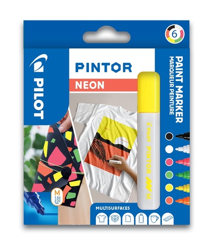 Pilot Pintor Sada Akrylový popisovač 6 ks, (M) stredný, Mix neónových farieb