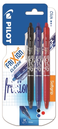 Pilot Sada Roller FriXion Ball Clicker 3 ks, 0.7, blister, Čierna, Červená, Modrá