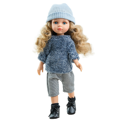 Bábika Las Amigas Carla v károvaných nohaviciach s čiapkou 32cm