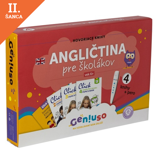 Lacná hra Geniuso: Balíček angličtiny pre školáka (4 hovoriace knihy + pero)
