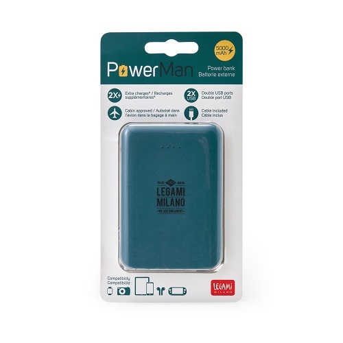 Legami Power banka Power Man 5000 mAh Petrol Blue