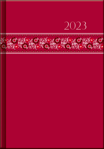 Pracovný diár A5 – PRINT Folk červený 2023
