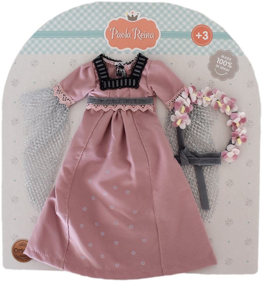 Oblečenie pre Bábiku - Ružové šaty s tylovými rukávmi a kvetinovou čelenkou 32 cm