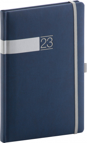 Týždenný diár Twill 2023, modrostrieborný, 15 × 21 cm