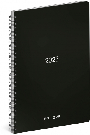 Týždenný špirálový diár A5 čierny 2023, 14,8 × 21 cm