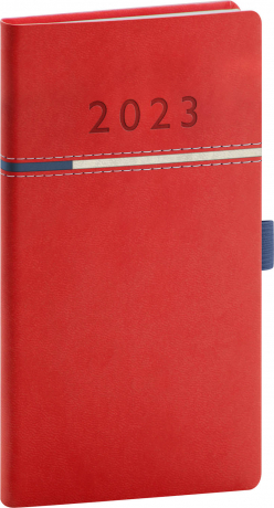 Vreckový diár Tomy 2023, červenomodrý, 9 × 15,5 cm