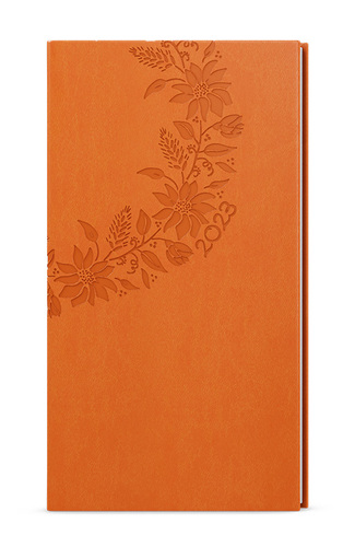 Týždenný diár Jakub 2023 Vivella s ražbou vreckový, oranžová Kvety, 75 x 150 mm