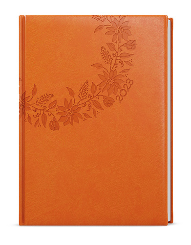 Týždenný diár Oskar 2023 Vivella s ražbou A5 oranžová Kvety, 143 x 205 mm