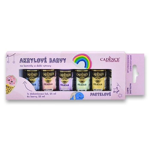 Cadence Akrylové farby na kamienky Cadence sada 6 ks + lak pastelové 25 ml