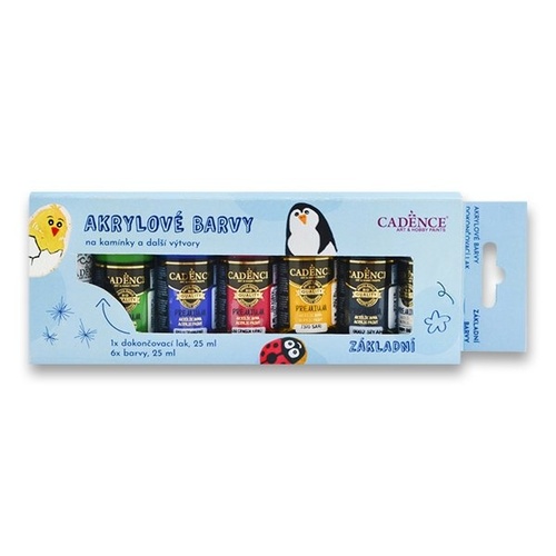 Cadence Akrylové farby na kamienky Cadence sada 6 ks + lak základné 25 ml