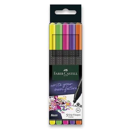Fineliner Faber-Castell Grip Neon 5 ks