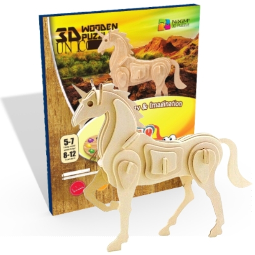 Drevené 3D Puzzle Jednorožec