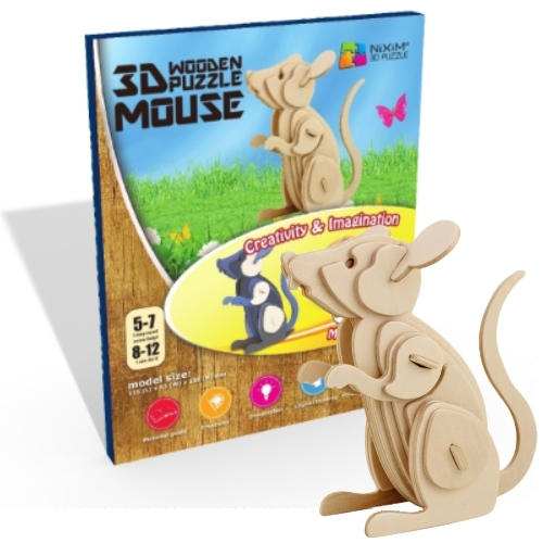 3D Creative Drevené 3D Puzzle Myš