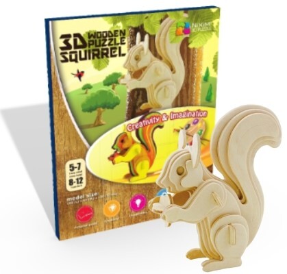 Drevené 3D Puzzle Veverička