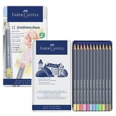 Akvarelové Pastelky Faber-Castell Goldfaber Aqua plechová krabička Pastel 12 ks