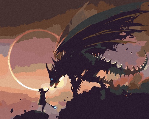 Kniha ZUTY Maľovanie podľa čísel Kúzelník s drakom 40x50cm Zuty