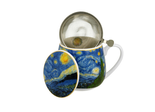 Porcelánový sudový hrnček so sitkom a krytom Vincent Van Gogh - Starry Night 430 ml