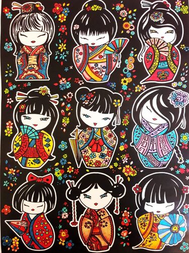 Colorvelvet zamatový obrázok Kokeshi A4