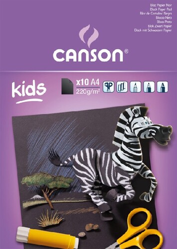 CANSON Kids čierny papier 220g, 10 listov , A4