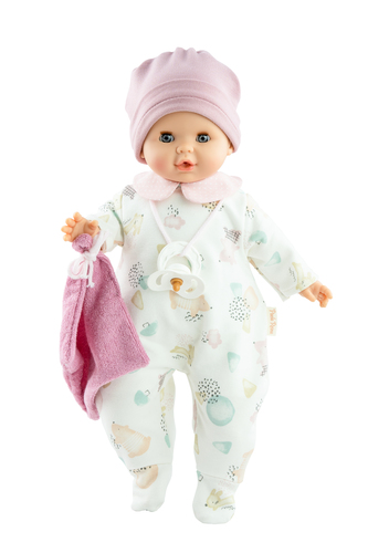 Bábätko Alex Y Sonia dievčatko v bielych dupačkách s obrázkami 36cm